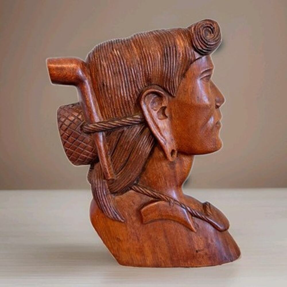 Vintage Hand Carved Wood Native American Indian Chief Profile Wall Plaque Art